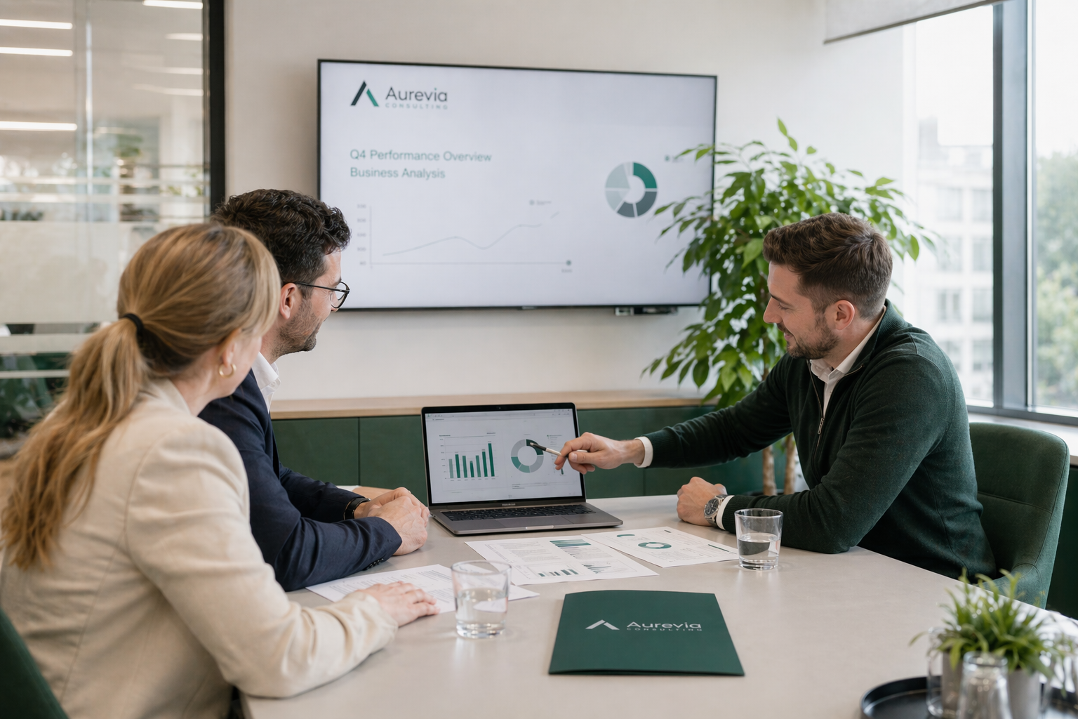 Beratung an der Präsentation im Konferenzraum